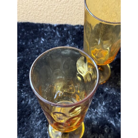 Vintage Hazel Atlas Lyric Gold Harvest Amber Optic Stemmed Glasses Set of 2 - Picture 2 of 8